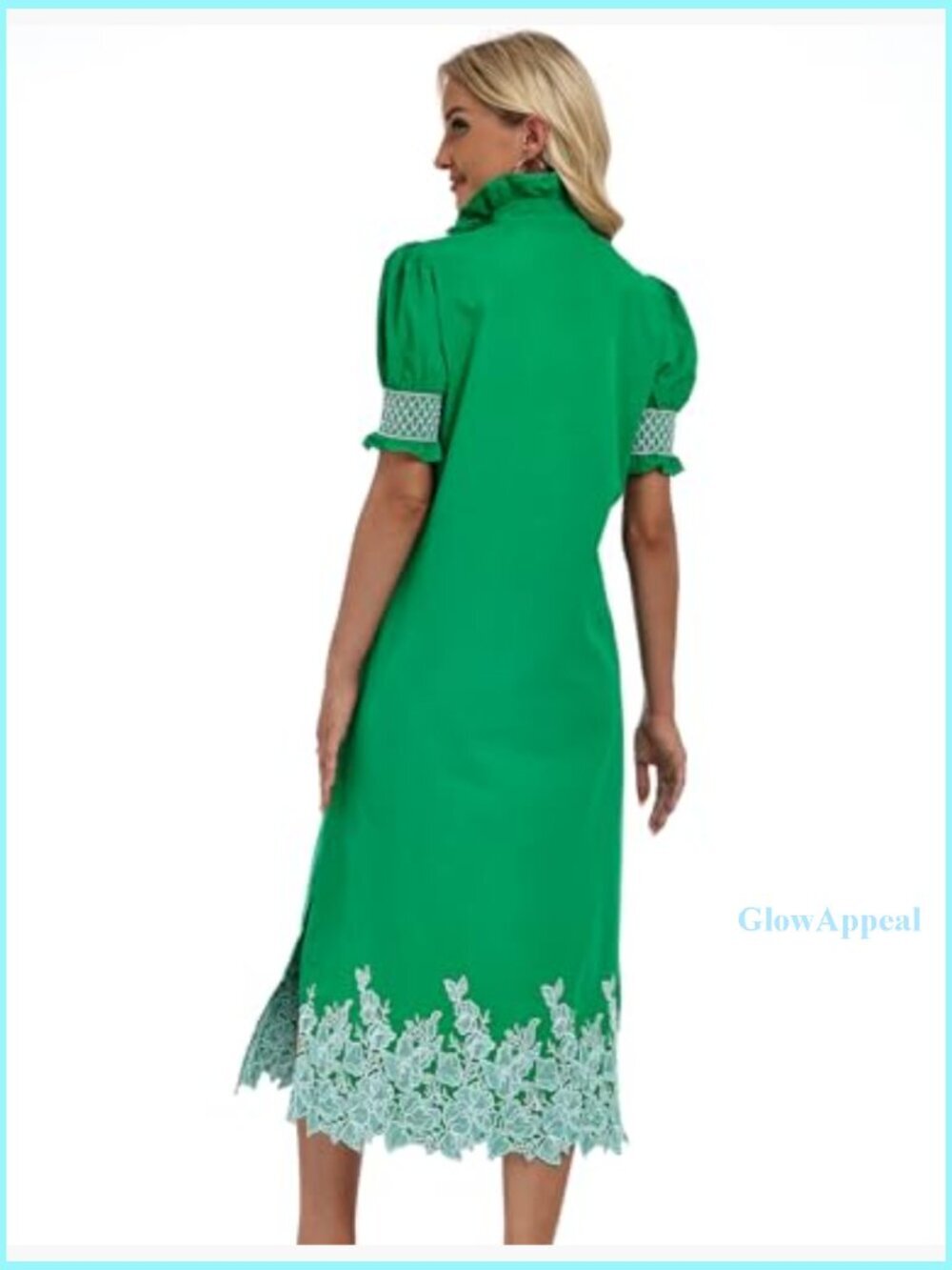 Summer Maxi Dress with Floral Embroidery, Puff Sleeves, Button Front - Picture 5 of 7